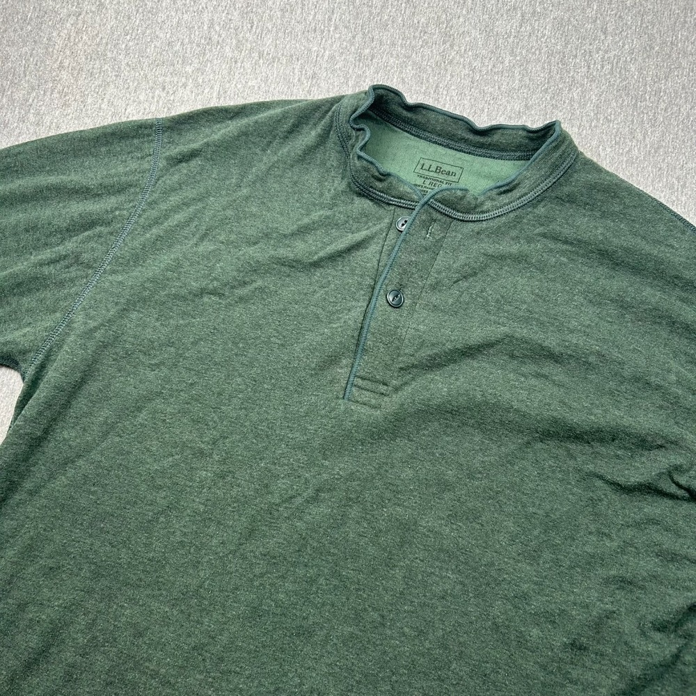 LL Bean Traditional Fit Lined River Henley Long Sleeve Shirt Mens Large Green